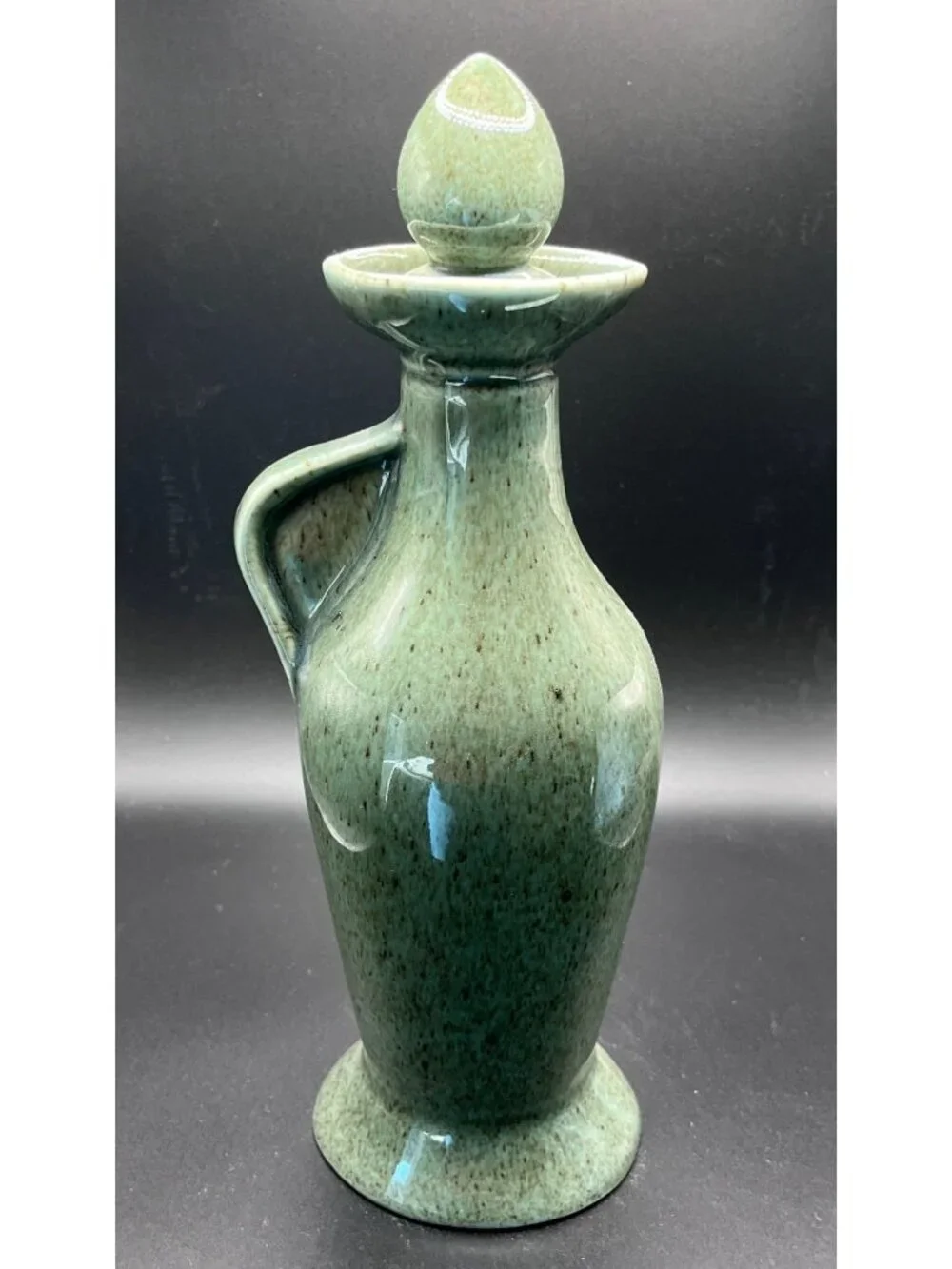 Vintage Jim Beam Green Ceramic Decanter // Asian Floral Design // Cork Stopper
